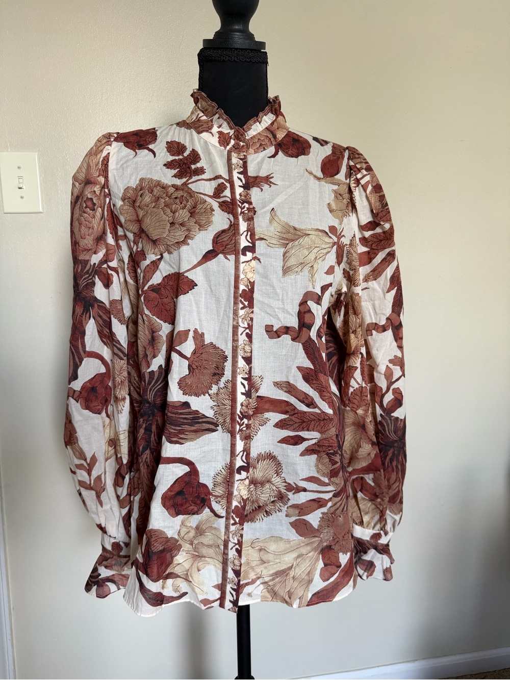NWT Kobi Halperin Floral Ruffle Women’s button down long sleeve top Blouse M